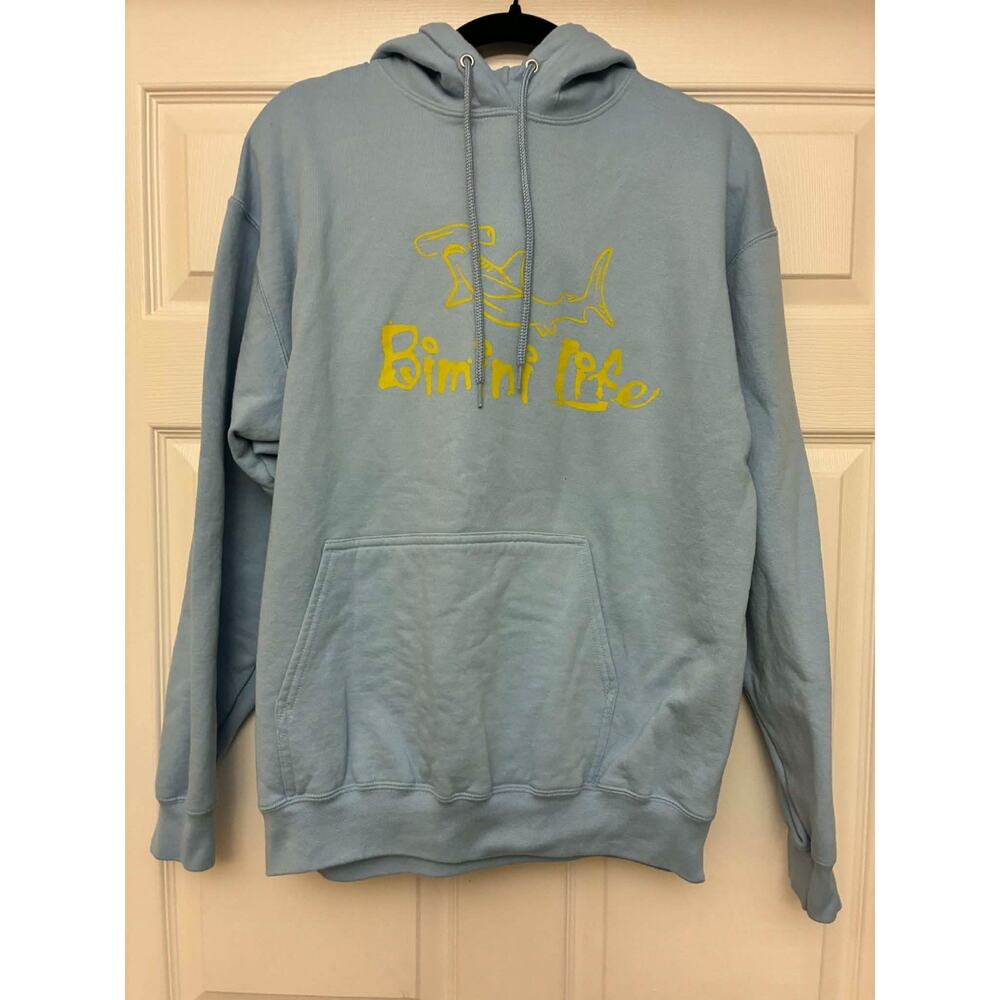 Bimini Life Hoodie Large Blue Yellow Shark‎ Graphic Pullover Fleece